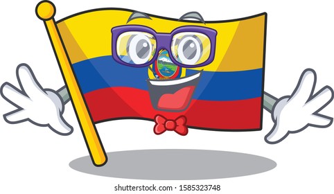 Super Funny Geek smart flag ecuador mascot cartoon style