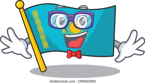 Super Funny Geek smart flag kazakhstan mascot cartoon style