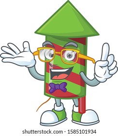 Super Funny Geek smart green stripes fireworks rocket mascot cartoon style