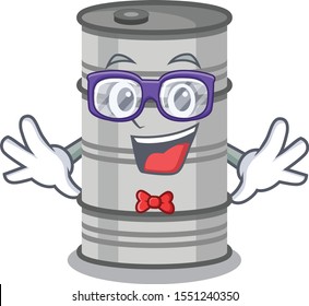 Super funny geek smart oil drum mascot cartoon style