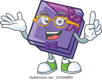Super Funny Geek smart purple gift box mascot cartoon style