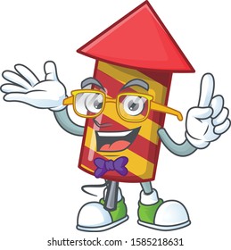 Super Funny Geek smart red stripes fireworks rocket mascot cartoon style