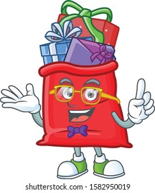 Super Funny Geek smart santa bag full of gift mascot cartoon style