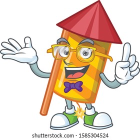 Super Funny Geek smart yellow stripes fireworks rocket mascot cartoon style
