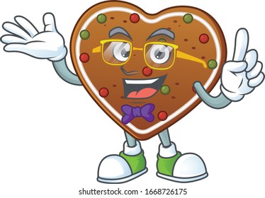Super Funny gingerbread love in nerd mascot design style