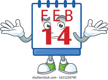 Super Funny Grinning 14th valentine calendar mascot cartoon style
