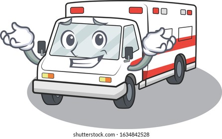 Super Funny Grinning ambulance mascot cartoon style