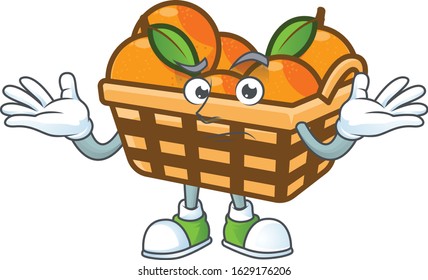 Super Funny Grinning basket oranges mascot cartoon style