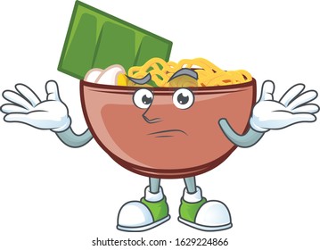 Super Funny Grinning bowl of noodle mascot cartoon style