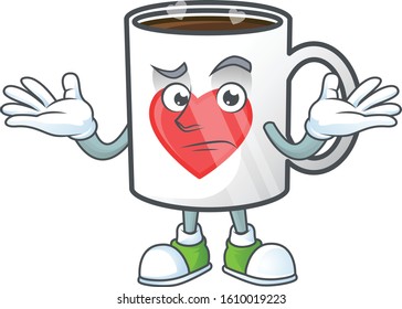 Super Funny Grinning cup of coffee with heart mascot cartoon style