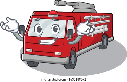 Super Funny Grinning fire truck mascot cartoon style