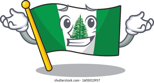 Super Funny Grinning flag norfolk island mascot cartoon style