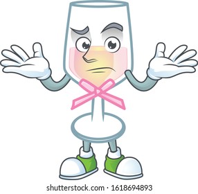 Super Funny Grinning pink glass of wine mascot cartoon style