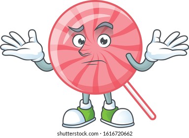 Super Funny Grinning pink round lollipop mascot cartoon style