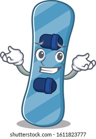 Super Funny Grinning snowboard mascot cartoon style