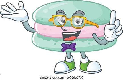 Macarones azul vainilla super divertida en estilo de diseño de mascota nerd