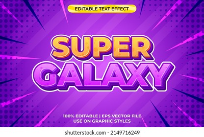 super galaxy 3d text effect with trendy theme. yellow and purple typography template for trend event