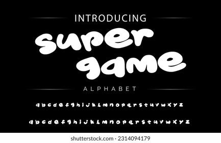 Super Game Playful style font design, childish alphabet letters and numbers vector illustration