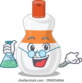 Super Genius Professor of body lotion Caricature character working on a lab. Vector illustration