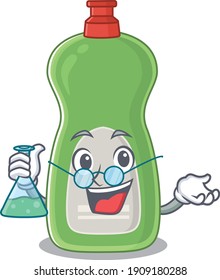 Super Genius Professor of dishwashing liquid Caricature character working on a lab. Vector illustration