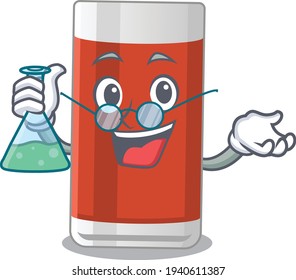 Super Genius Professor of glass of apple juice Caricature character working on a lab. Vector illustration
