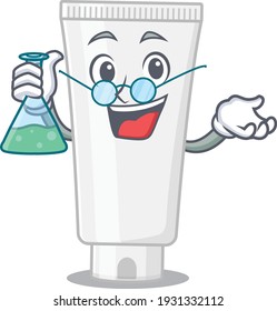 Super Genius Professor of shower gel Caricature character working on a lab. Vector illustration
