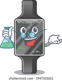 Super Genius Profesor de la Caricatura de reloj inteligente trabajando en un laboratorio. Ilustración del vector