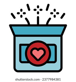 Vector de contorno de icono de la caja de regalo. Amor, corazón. Color del equipo social