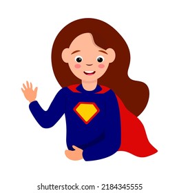 Super girl character vector illustration isolated on white background. Super hero person, colorful cartoon party costume. 