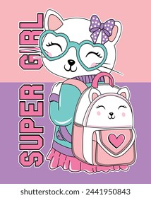 super girl cute cat graphic tees for girl design