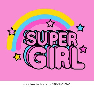 SUPER GIRL ILLUSTRATION RAINBOW, LITTLE STARS