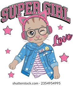 super girl love fashion music cat 