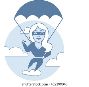 Super girl with parachute. Vector illustration.