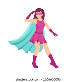 Super girl, superhero salutes. Isolated vector illustration