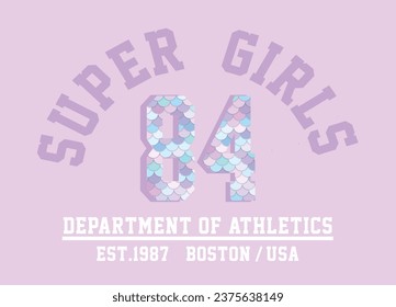 Ilustración vectorial del eslogan universitario Super Girls para camisetas y otros usos