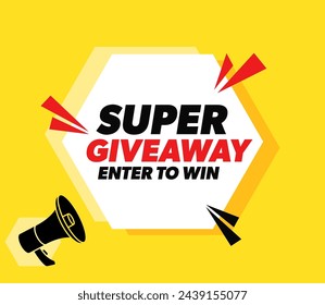 Super Giveaway. Enter to win - vector advertising banner with megaphone.