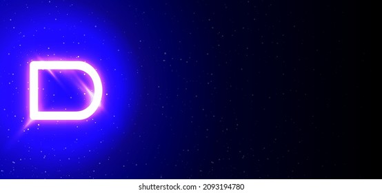 Super glow neon letter D in blue color. Realistic neon explosion. Letter D alphabet of night show among the stars. Vector illustration uppercase font. Isolated On Blue Background With Text Space.