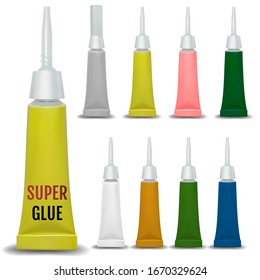 Super glue. 3D realistic metallic container glue . Vector