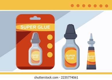 Super glue vector cartoon set isolated on a white background.