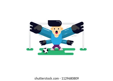 Super goalkeeper catches the ball vector illustration flat design.