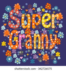 Super granny, grandma, cartoon old lady a superhero 