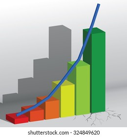 super growth of graph with trend lines and cracked floor.