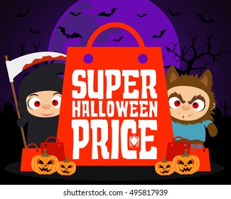 Super Halloween price design background.Vector illustration