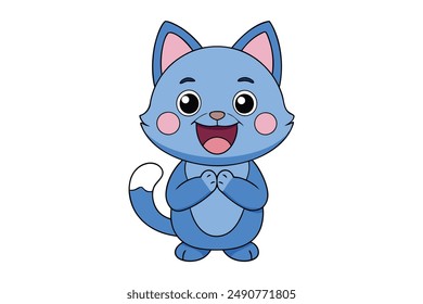 Super Happy Cute Little Cat Cartoon Clapping and Laughing