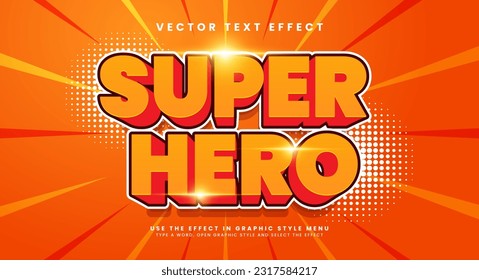 Estilo de cómic en 3d de superhéroe. Efecto de texto vector modificable con efecto de estilo de dibujo.