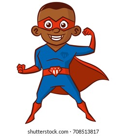 Super hero African-American boy Cartoon character Isolated Vector illustration