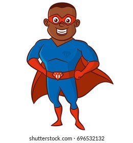 Super hero African-American man Cartoon character Isolated Vector illustration