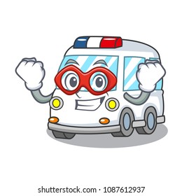 Super hero ambulance character cartoon style