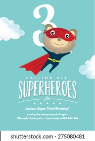 Super Hero Birthday Card Invitation Illustration