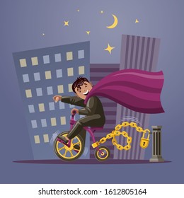 Super hero boy. Cartoon comic character. Color vector illustration.